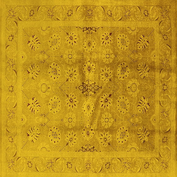 Ahgly Company Machine Washable Indoor Square Oriental Yellow Industrial Area Rugs, 3' Square