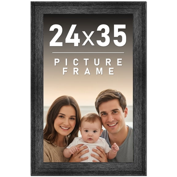 24x35 Frame Black Rustic Barnwood Solid Wood Picture Frame | 1.5 Inch Moulding Width | Includes UV