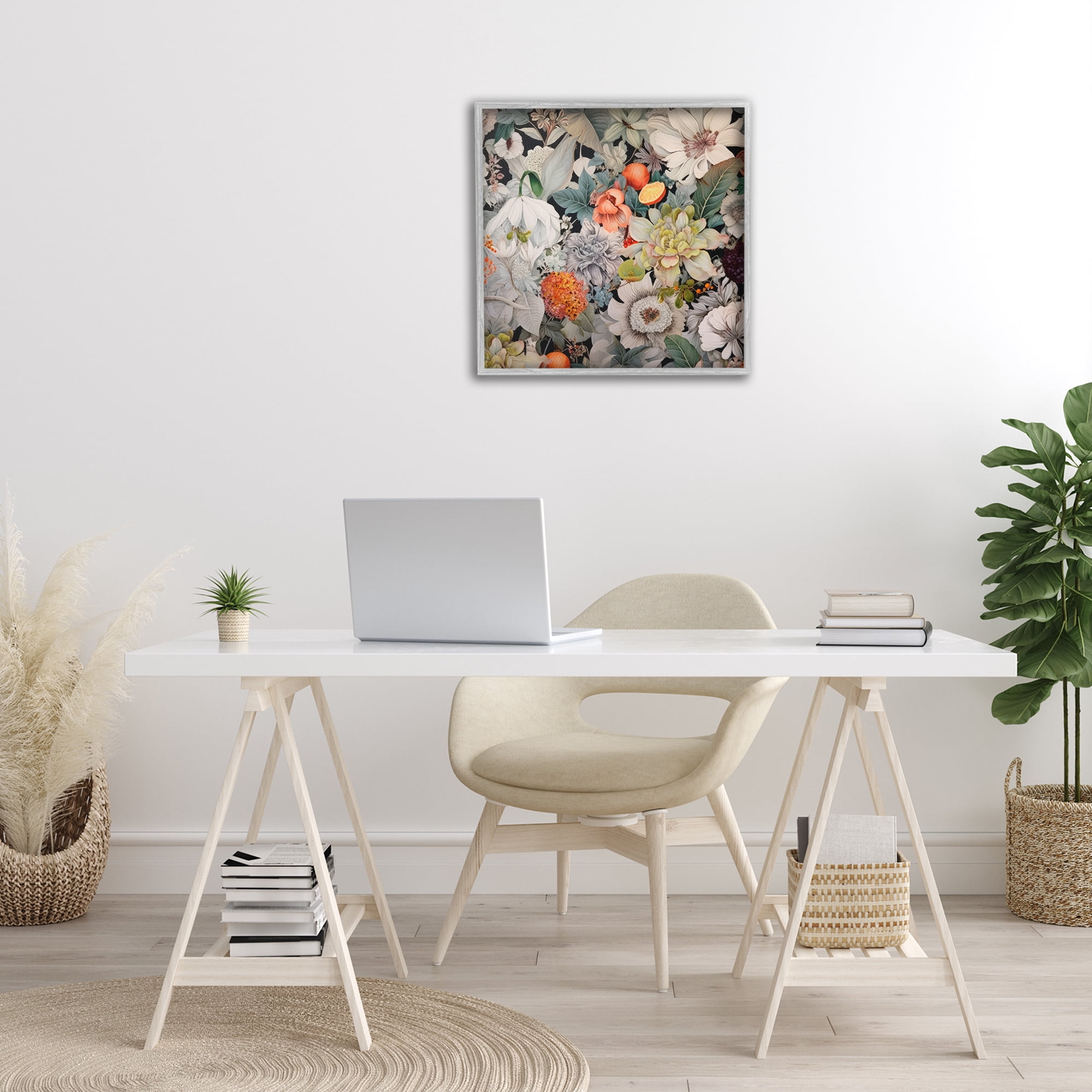 Stupell Industries Grey Mixed Florals Botanical & Floral Painting Gray Framed Art Print Wall Art, 24 x 24