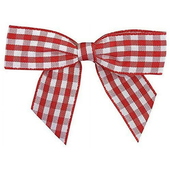 Red & White Gingham Pre-Tied Bows - 3" Wide, Set of 12, Buffalo Check, Plaid, Valentine's Day, Wedding, Memorial Day, 4th of July, Gift Basket Decor, Christmas