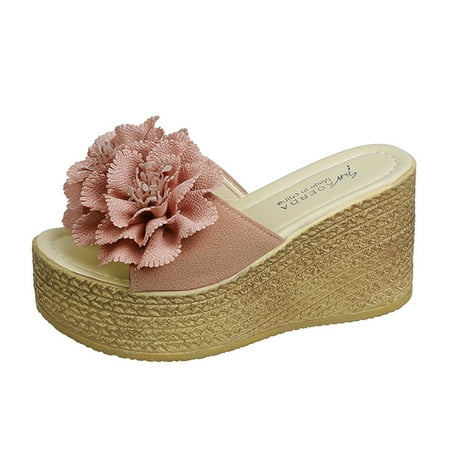 

Sandals Women Wedge Comfort Slippers Thick Sole Wedge Heel Thick Sole Flower Slippers Fashion Versatile Fish Mouth Breathable Wedge Heel Slippers Sandals Womens Shoes Wedges