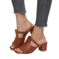 thumbnail image 2 of Domuza Women's Square Open Toe Heels Sandals Low Block Chunky Heeled Sandal Slip on Mules Comfortable Casual Dress Pumps Shoes for Summer Brown 8.5（EU-41）, 2 of 4