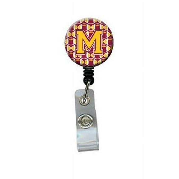 Carolines Treasures CJ1081-MBR Letter M Football Maroon & Gold Retractable Badge Reel