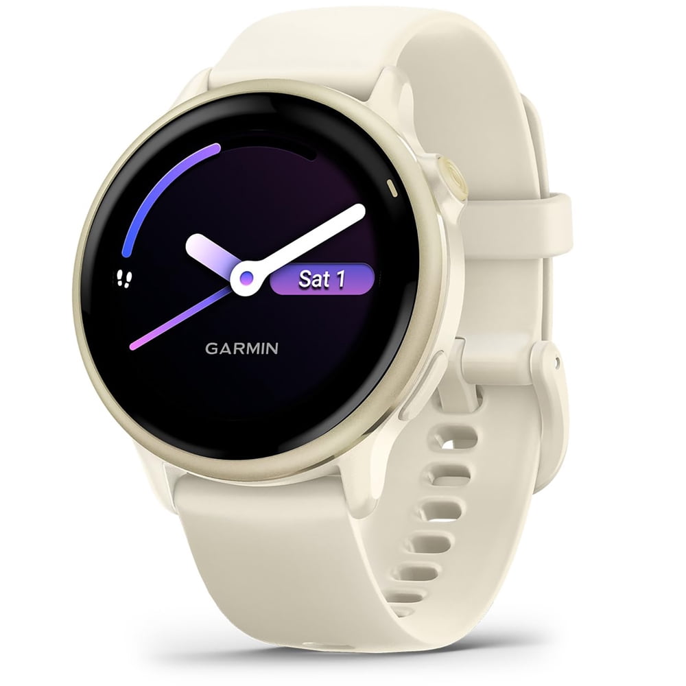 Garmin 010-02985-01 VIVOACTIVE 6 Health & Fitness GPS Smartwatch, Bone with Silicone Band Bundle with 2 Year Extended Warranty, Deco Essentials Silicone Dust Covers & 2-Pack Screen Protector