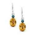 thumbnail image 2 of Gem Stone King 10K White Gold Yellow Citrine and Blue Diamond Dangle Earrings for Women (2.63 Cttw, Gemstone Birthstone, Oval 8x6mm), 2 of 5