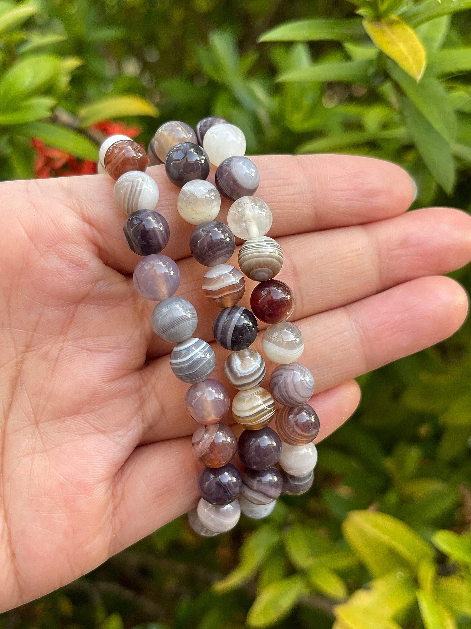 Botswana Agate Crystal Bead Bracelet 8mm, Wholesale Genuine Botswana Agate Stretch Gemstone Bracelet, Gift for Men & Women (3)