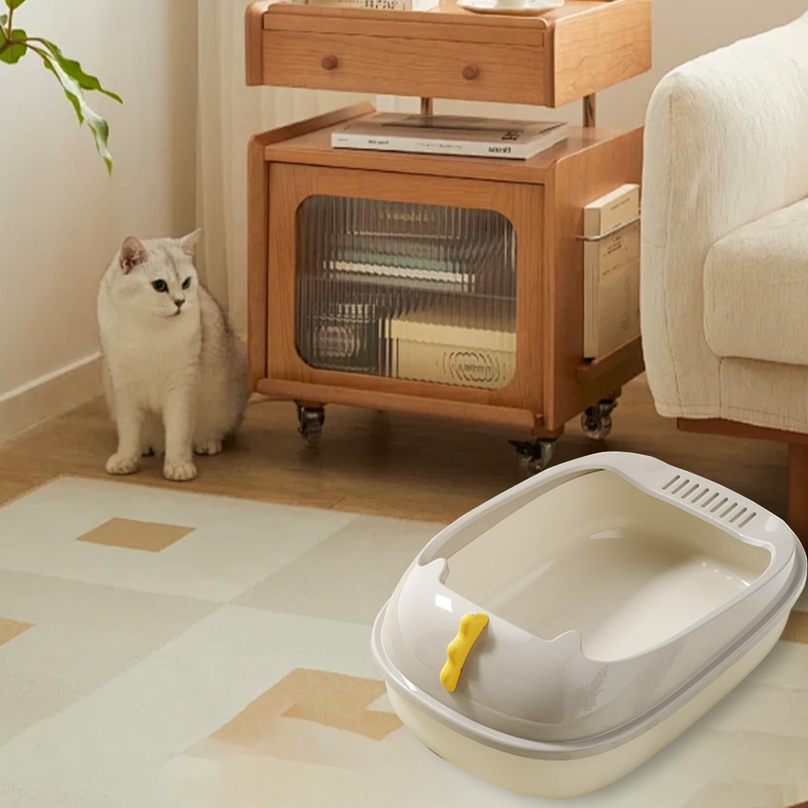 Nsxcdh Semi Enclosed Cat Litter Box,Paper,42x28x16cm,Beige Green Pink Brown,Anti Splash,Easy Clean,Non Slip
