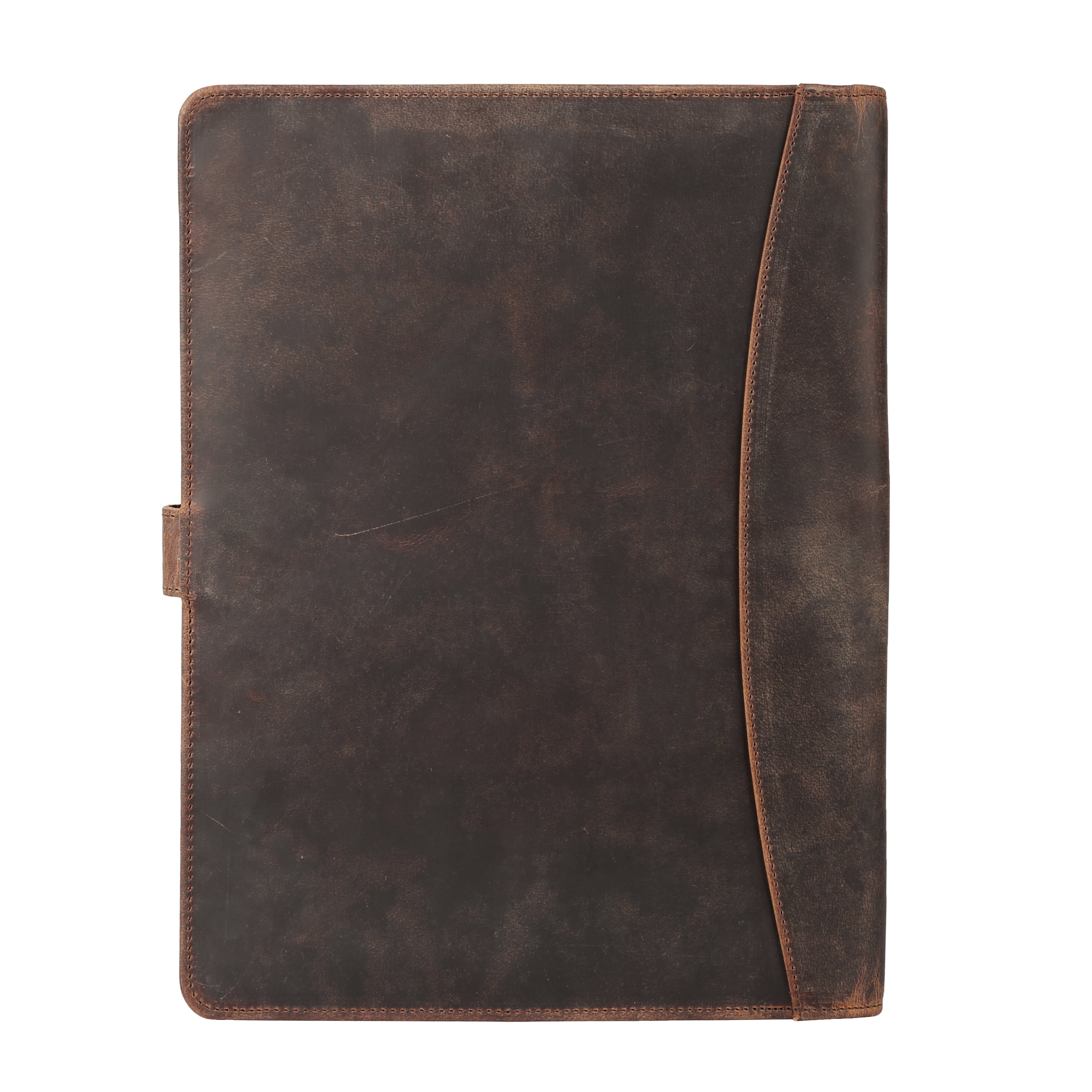 Full-Grain Leather Portfolio Folder with Button Closure, Legal Pad Holder, Card Slots, and Document Pockets, Distressed Tan