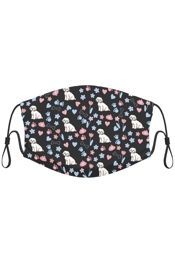 Cute Maltese Dog Graphic Printed Cloth Face Masks Reusable Washable Adjustable for Child (10 PCS)