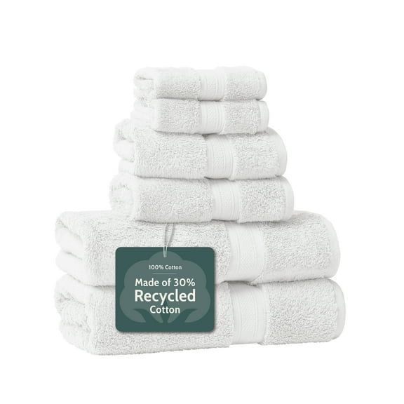 Seed & Stone Ultra-Soft 30% Recycled Cotton Bath Towels, 100% Cotton, 6-Piece Towel Set, White
