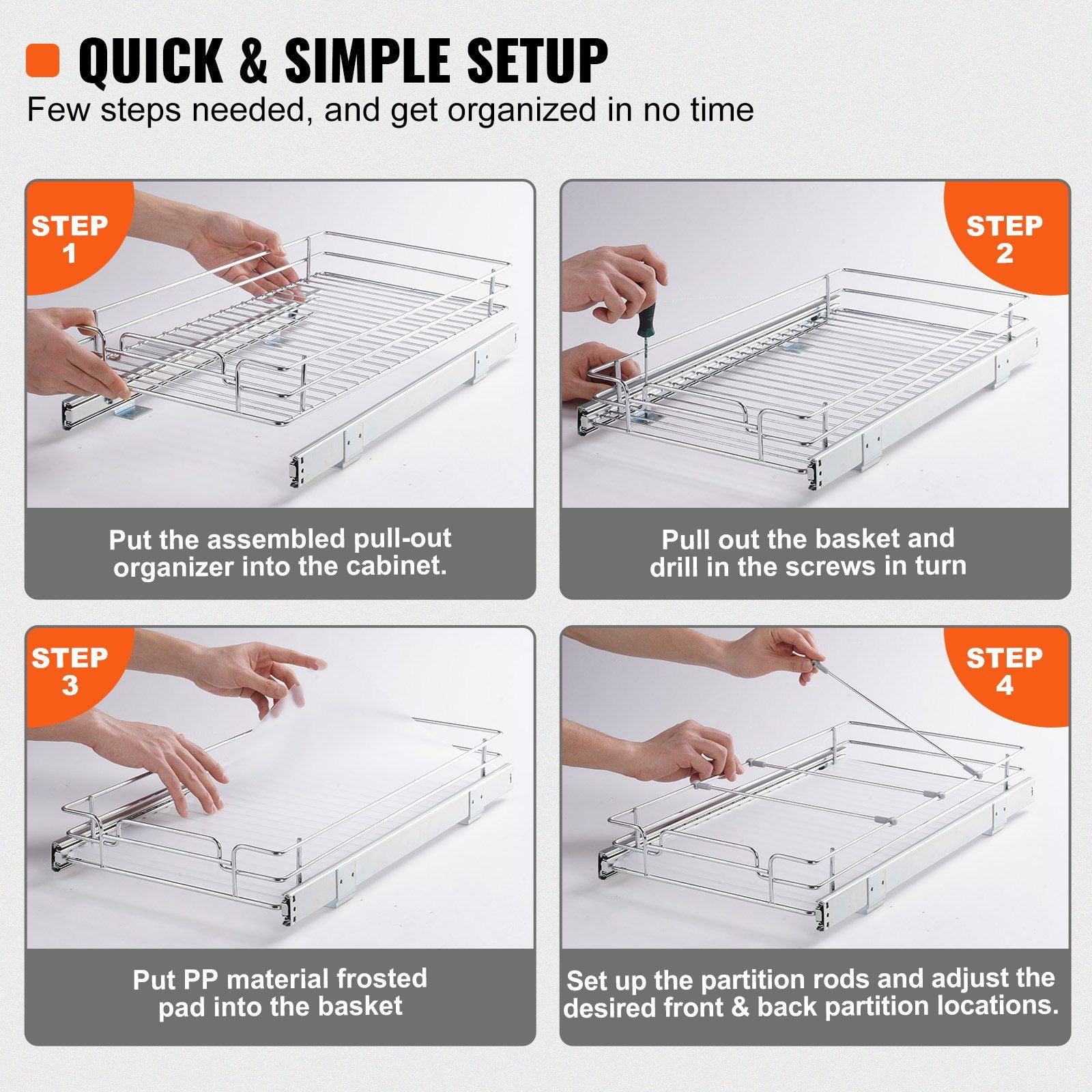 12 Inches Wide x 17 Inches Deep Pull Out Cabinet Organizer, Heavy Duty Sliding Pantry Shelves, Chrome Plated Steel Roll Out Drawers, Kitchen Cabinet Storage, Under Sink Organizer for Home or Bathroom