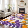 thumbnail image 3 of Spring Floral Washable Living Room Rugs 8'x10', Purple Yellow Gradient Flowers Colorful Stripe Low Pile Throw Large Area Rug Non-Slip Sturdy Edge Binding Carpet for Bedroom Dining Room Office, 3 of 9