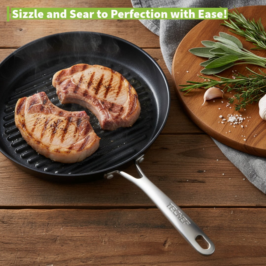 TECHEF - Onyx Collection, 12-Inch Grill Pan, coated with New Teflon Platinum Non-Stick Coating, Made in Korea
