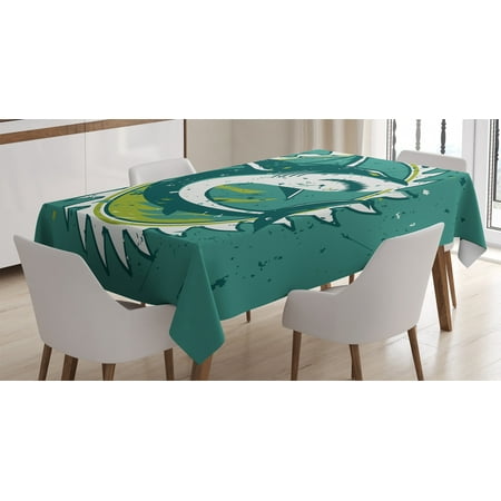 

Sea Animal Decor Tablecloth Graphic of Shark Hunter in Dark Murky Colors Sharp Teeth Fish Marine Nautical Rectangular Table Cover for Dining Room Kitchen 60 X 90 Inches Green by Ambesonne