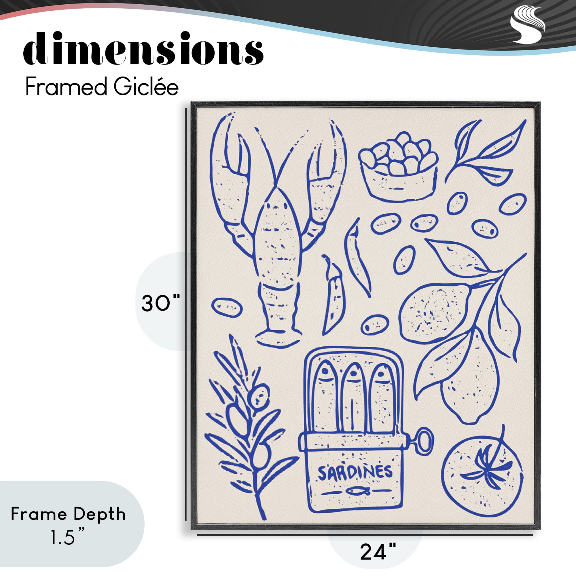 Stupell Industries Seafood & Herbs Simplicity Black Framed Giclee Art, design by Camila Juncos