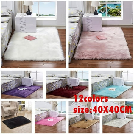 - 40X40CM Washable Faux Sheepskin Chair Cover Warm Hairy Wool Carpet Seat Pad Fluffy Area Rug white