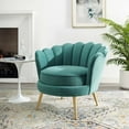 thumbnail image 2 of Contemporary Modern Urban Designer Living Room Lounge Club Lobby Accent Side Chair Armchair, Velvet Fabric Metal Steel, Aqua Blue, 2 of 6