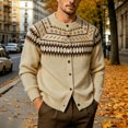 thumbnail image 3 of Iyufng Cardigan Sweaters for Men Vintage Fair Isle Geometric Pattern Sweater Button Front Long Sleeve Casual Daily Warm Knit Tops, 3 of 6