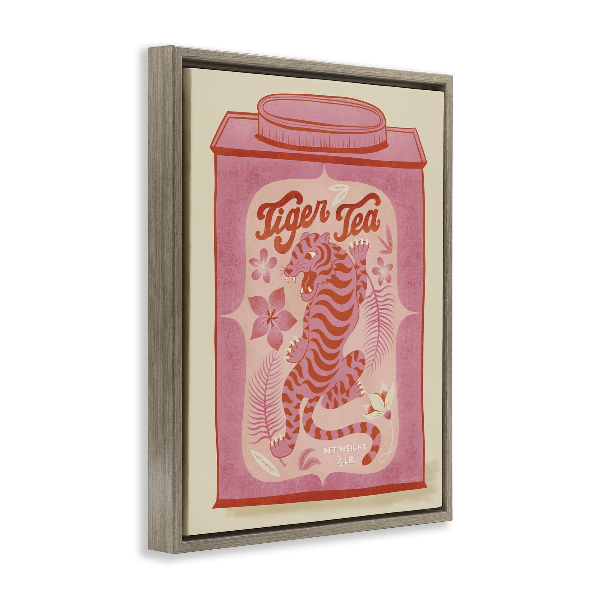 Stupell Industries Tiger Tea Tropical Tin Food & Beverage Painting Brown Floater Framed Canvas Art Print Wall Art, 25 x 31