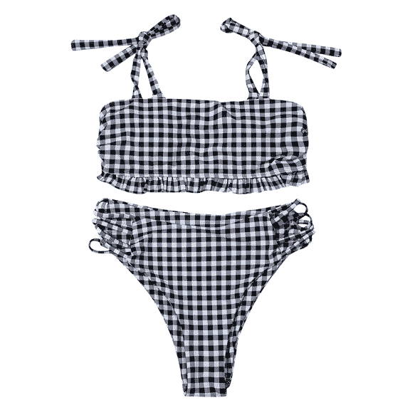 Swimsuits for Women Women's Plaid Tie Bikini High Waist Split Two Piece Swimsuit