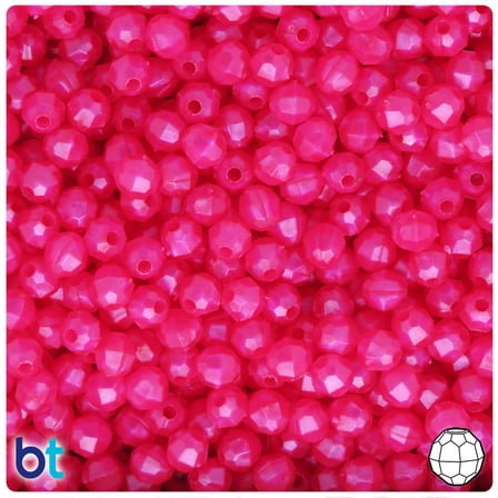 BeadTin Hot Pink Pearl 6mm Faceted Round Plastic Beads (600pcs)