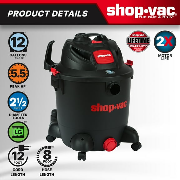 Shop-Vac 12 Gallon 5.5 PHP Wet Dry Vacuum (w/ SVX2 Technology)