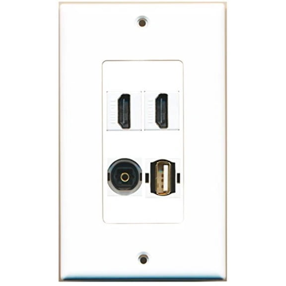 RiteAV - 2 Port HDMI 1 Port USB A-A 1 Port Toslink Wall Plate Decorative