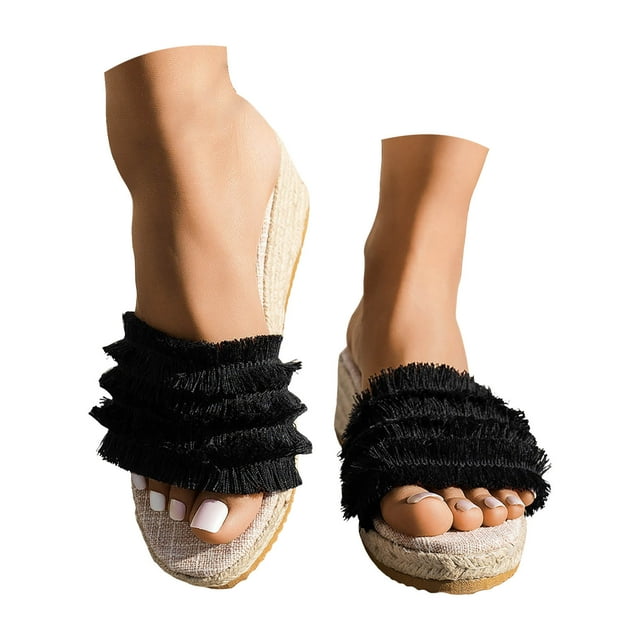 Dakaela Sandales Espadrilles pour Femmes à Plateforme, Élégantes, à Talon Compensé, Mules Confortables à Bout Ouvert, Chaussures d'Été Noires