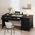 thumbnail image 3 of Farmhouse Wooden Executive Office Desk 53.5" — Writing Desk with Built-in Charging Station, Storage Drawers & Adjustable File Cabinet-Black, 3 of 9