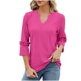 thumbnail image 2 of Fesfesfes Womens Summer Tops Women's Summer Casual Blouse Short Sleeve V Neck 3/4 Sleeve Curved Hem Loose Tunic Top T-shirt Blouse T-Shirts for Women 2XL(US:12), 2 of 7