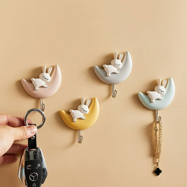 mfyjkho Ganchos de pared adhesivos, sin taladros, fáciles de quitar, para llaves y objetos pequeños, para dormitorio, paquete de 2
