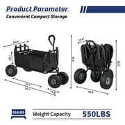 BETISEF Collapsible Fishing Cart w/11’’ All-Terrain Wheels for Sand,550lb Large Capacity Beach Wagon Heavy Duty Garden Cart with Rod Holders,Umbrella Holder and Storage Pockets