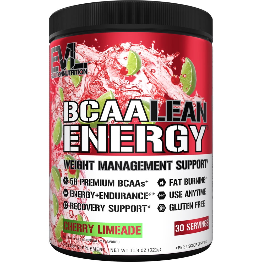 BCAA Lean Energy - Evlution Nutrition BCAA Powder 30 Servings Cherry Limeade Flavor - EVL Natural BCAA Amino Acid Pre Workout Fat Burner Supplement - Performance & Muscle Recovery