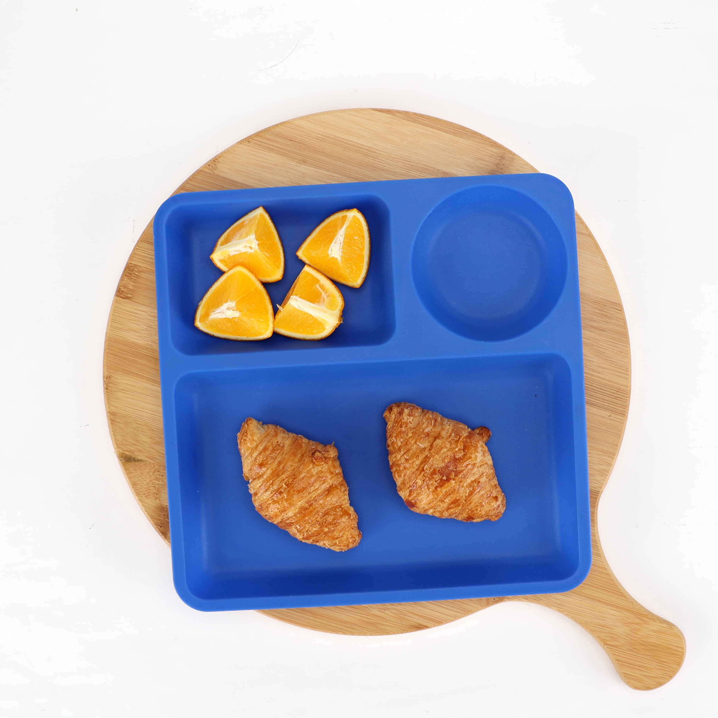 (6 pack) Your Zone Blue Divided Plastic Square Tray Plate, Single Piece