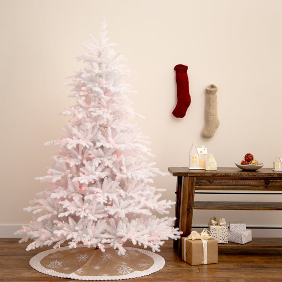 Nearly Natural Pre-lit White California Spruce Artificial Christmas Tree - 7’ - Dual Color LED