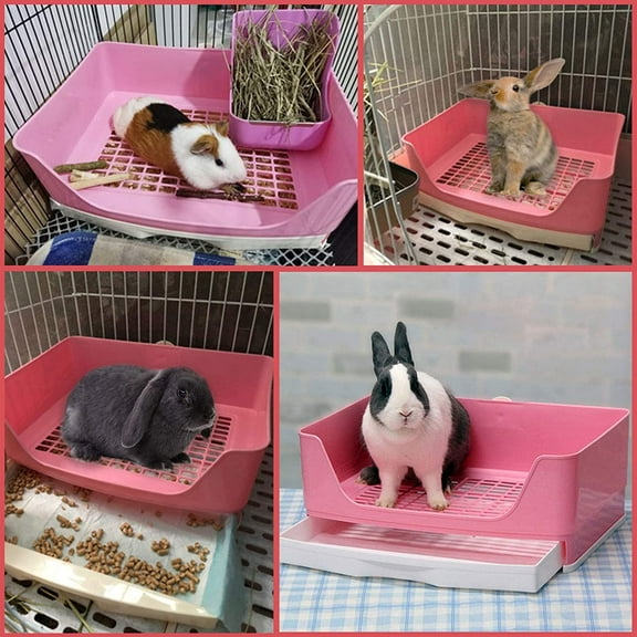 Large Rabbit Litter Box with Drawer for Bunny Guinea  Chinchilla Ferret Small Animals Pink