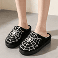 thumbnail image 6 of IEMIEMIEM Women's Fuzzy House Slippers Spider Web Pattern Closed Toe Plush Slip On Home Shoes Anti-Slip Sole Warm Cozy Indoor Slippers for Halloween Daily Wear Black 5.5-6.5 Wide, 6 of 9