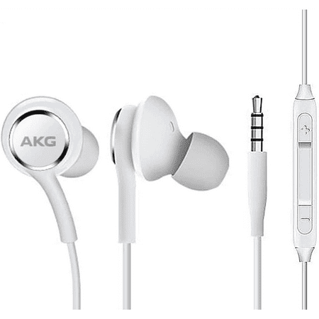OEM InEar Earbuds Stereo Headphones for Samsung Galaxy Grand Prime Plus Cable - Designed by AKG - with Microphone and Volume Buttons (White)