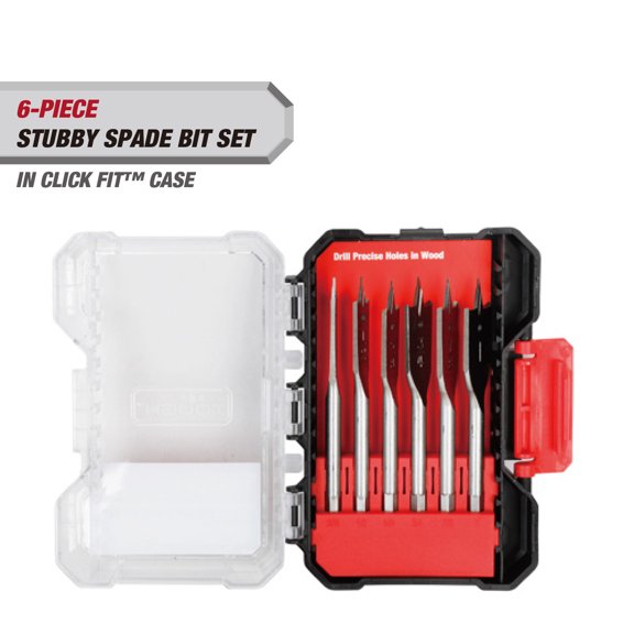 Hyper Tough 6-Piece Stubby Spade Bit Set in Click Fit Case