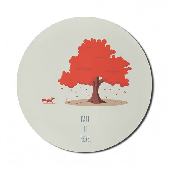 Fox Mouse Pad for Computers, Fall is Here Lettering and Autumn Tree Animal, Round Non-Slip Thick Rubber Modern Gaming Mousepad, 8" Round, Pale Green Burnt Sienna, by Ambesonne