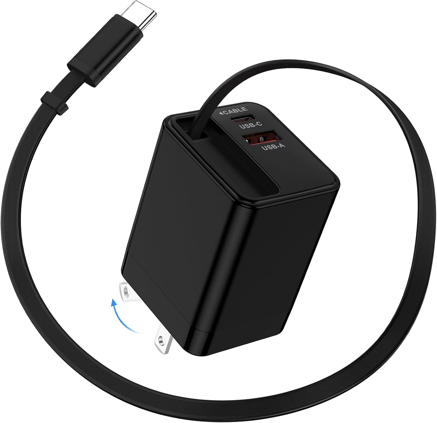 RGHJAR-Retractable USB C Charger Block, 35W 2 Ports Type C Fast Phone Charging Box Foldable Cube QC 3.0 Brick Power with 3FT USB C Cable for Samsung Galaxy S26 Ultra/S26/S26+/S25 FE Edge/S24/Z Flip 7