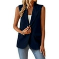 thumbnail image 5 of Womens Tops Dressy Casual Women'S Sleeveless Coat Solid Color Cardigan Suit Lapel Jacket With Pockets Summer Blue, 5 of 9