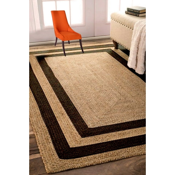 BhAvYa International Jute and Black Cotton Double Patti Reversible Hand Woven Decorative Rug/Durry/Carpet for Kitchen/Home (5x7 feet)