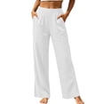 thumbnail image 2 of ClodeEU Women's High Waisted Linen Wide Leg Pants,Casual Elastic Waist Trousers with Pockets White,Women's Plus L, 2 of 8