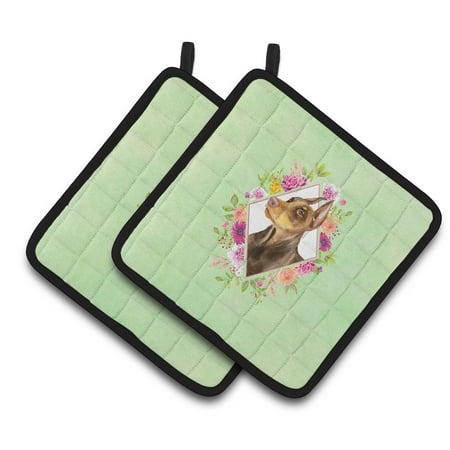 

Carolines Treasures CK4298PTHD Doberman Pinscher Green Flowers Pair of Pot Holders 7.5HX7.5W multicolor