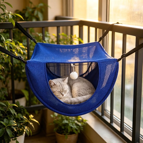 Upgrade Summer Breathable Mesh Cat Hammock, Hanging Cool Cat Lounger for Cages, Portable Pet Bed for Indoor Outdoor Use, 18.50x14.96x11.02in B