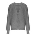 thumbnail image 6 of ClodeEU Womens Fuzzy Mohair Cardigan,V Neck Long Sleeve Sweater,Drop Shoulder Knit Coat Dark Gray,Womens Plus Free Size, 6 of 7