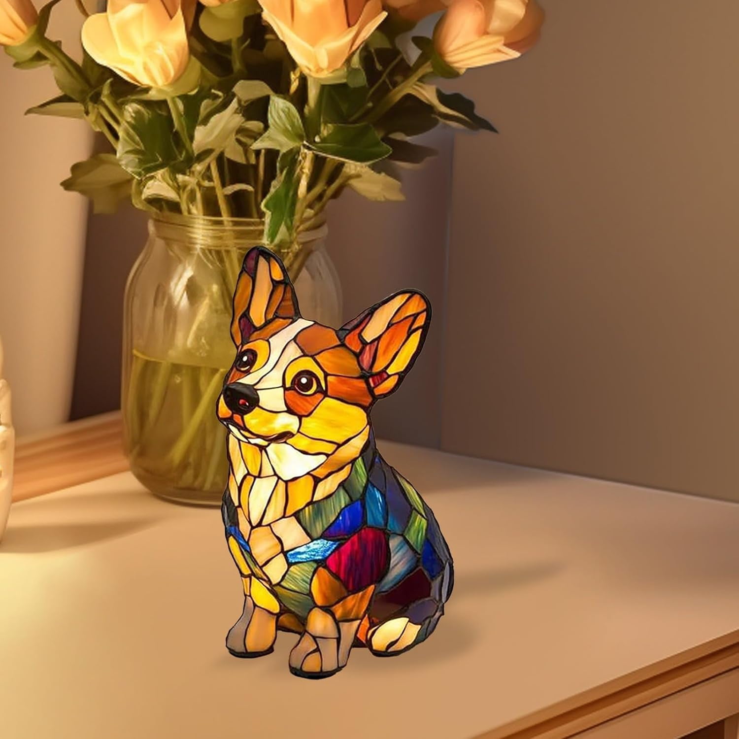 KUKIDSVO Corgi Night Light, Dog Series Art Night Light, 6.7 inch Small Cute Pet Dog Theme LED Table Lamp for Pets Lovers, Kids