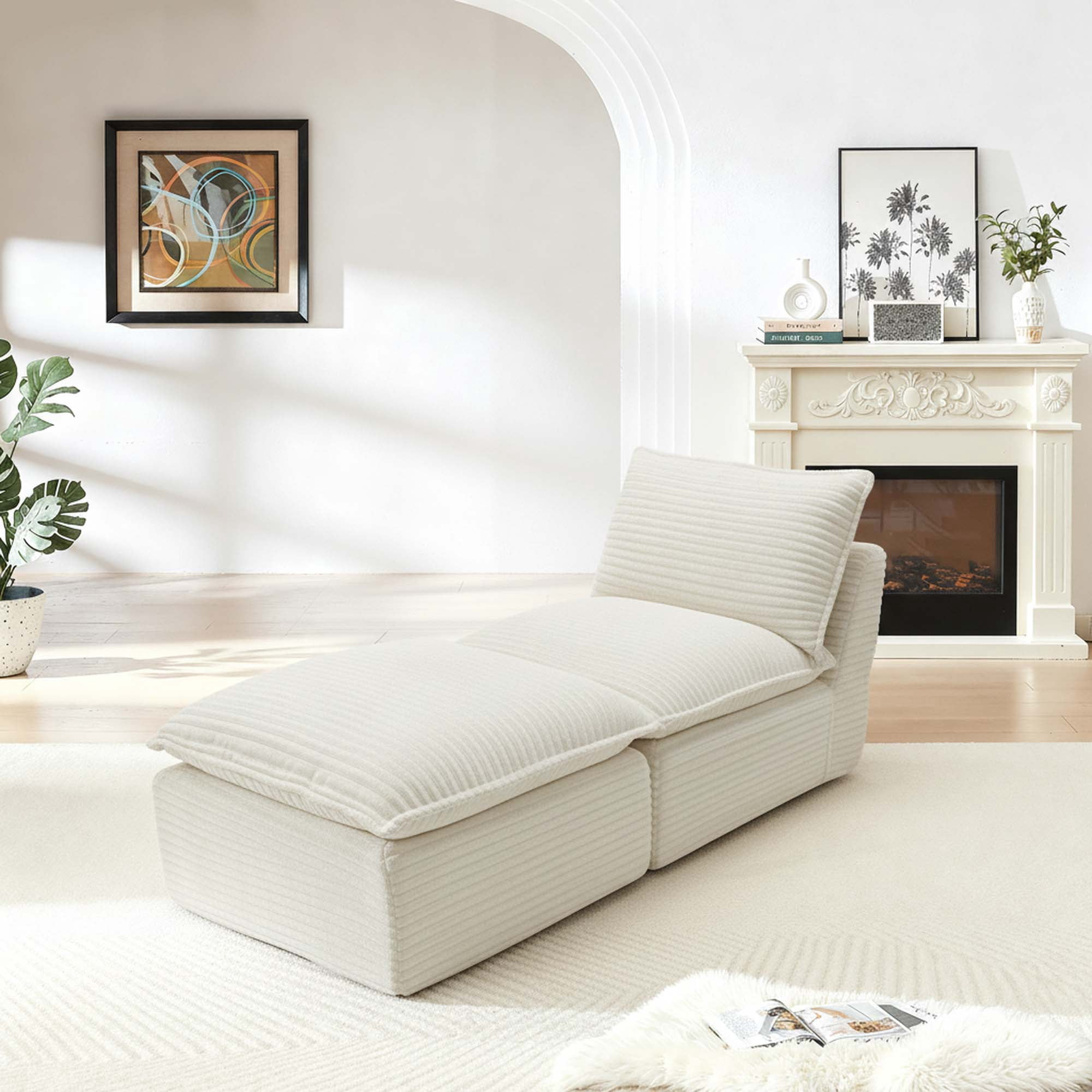 Miniyam 30.7" * 70"* 35.43" Corduroy Chaise for Sectional Sofa, Can be Freely Combined, White