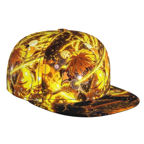 Demon Slayer Zenitsu Agatsuma Baseball Cap For Men, Women & Kids, Classic Flat Brim Hat Hip Hop Trucker Hat Adjustable Snapback Hat